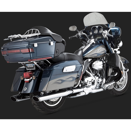 Vance & Hines Mufflers, Twin Slash, Slip-On, Oval, Steel, Chrome, Angle Cut Outlet, Touring 95-15, H-D, Pair