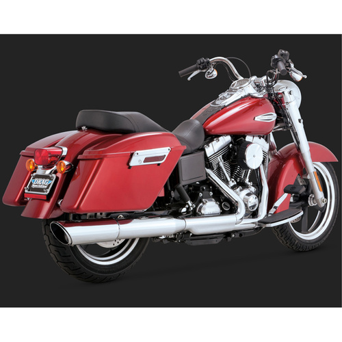 Vance & Hines Muffler, Twin Slash 2-Into-1, Slip-On, Round, Steel, Chrome, Angle Cut Outlet, 2-1 Dyna Switchback 12-15, H-D, Each