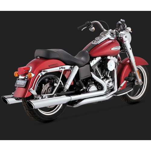 Vance & Hines Mufflers, Twin Slash Dual, Full, Round, Steel, Chrome, Round Slant Outlet, Switchback Duals 12-15 Dyna Switchback, H-D, Kit