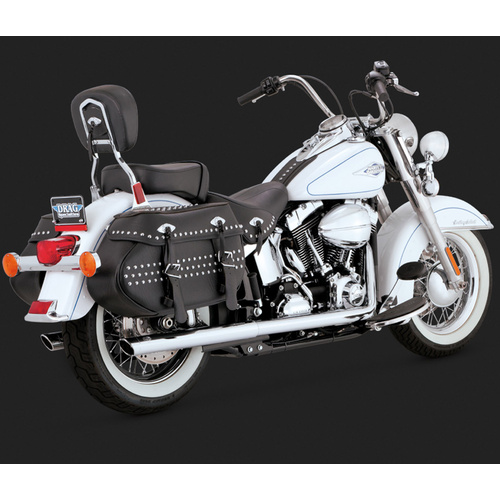 Vance & Hines Exhaust System, Dual Pipes, True Duals Straight Cut, Steel, Chrome, Round Slant Outlet, Softail 12-15, H-D, Kit