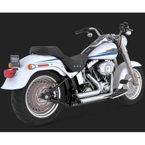 Vance & Hines Exhaust System, Shortshot Staggered, Full, Steel, Chrome, Round Slant Outlet, Softail 86-11 (86-06 Models Need V16925 O2 Sensor Bungs),