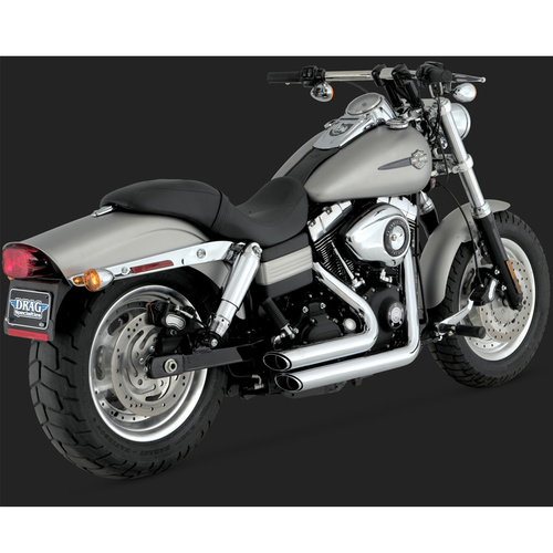 Vance & Hines Exhaust System, Shortshot Staggered, Full, Steel, Chrome, Round Slant Outlet, Dyna 12-15 (Excl Switchback), H-D, Each