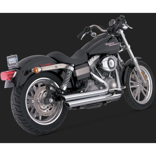 Vance & Hines Mufflers, Bigshot, Full, Steel, Chrome, Round Slant Outlet, Staggered Dyna 06-11, H-D, Kit
