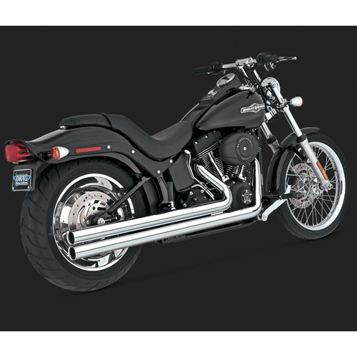 Vance & Hines Echaust System, Bigshot, Full, Steel, Chrome, Round Straight Outlet, Long Softail 86-11 (86-06 Models Need V16925 O2 Sensor Bungs), H-D,