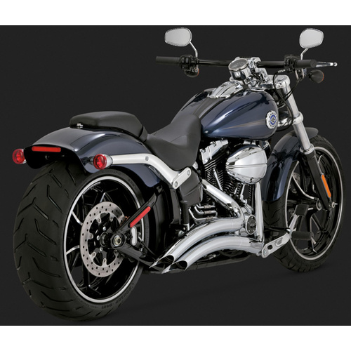 Vance & Hines Mufflers, Big Radius, Full, Steel, Chrome, Round Scalloped Outlet, Softail Breakout Std/Cvo 13-15, H-D, Each