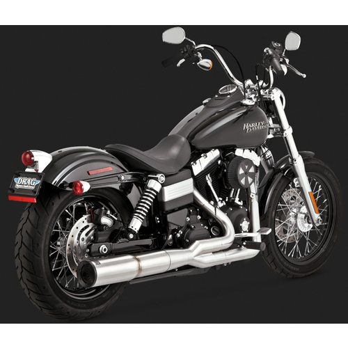 Vance & Hines Mufflers, Hi-Output, Full, Stainless, Brushed, Round Straight Outlet, 2-1 Dyna 06-15 (Excl Switchback), H-D, Kit
