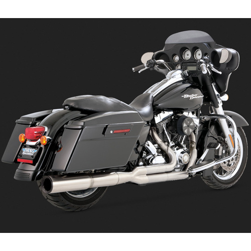 Vance & Hines Mufflers, Hi-Output, Full, Stainless, Brushed, Round Straight Outlet, 2-1 Touring 09-15, H-D, Kit