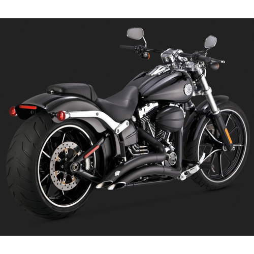 Vance & Hines Exhaust System, Big Radius, Full, Steel, Black Ceramic Coated, Round Scalloped Outlet, Softail Breakout Std/Cvo 13-15 Black, H-D, Each