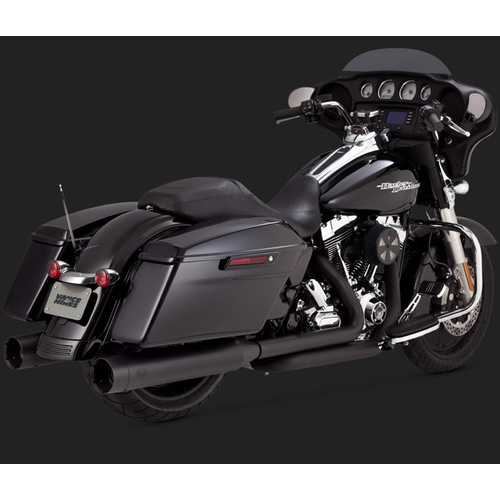 Vance & Hines Mufflers, Oversized 450 Titan, Slip-On, Round, Steel, Black, Straight Tip Outlet, Black Tip 95-15 Touring, H-D, Pair