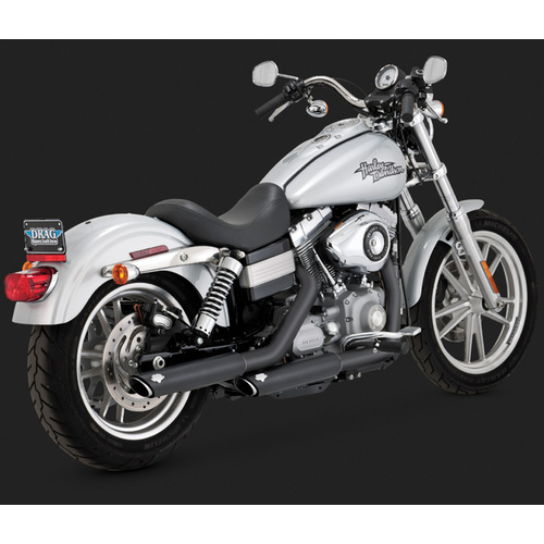 Vance & Hines Mufflers, Twin Slash, Slip-On, Round, Steel, Black Ceramic Coated, Angle Cut Outlet, 3In Black Dyna 91-15 (Exc FXDF/2010 FXDWG), H-D, Pa