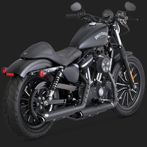 Vance & Hines Mufflers, Twin Slash, Slip-On, Round, Steel, Black Ceramic Coated, Angle Cut Outlet, 3In. Black Sportster 14-15, H-D, Pair