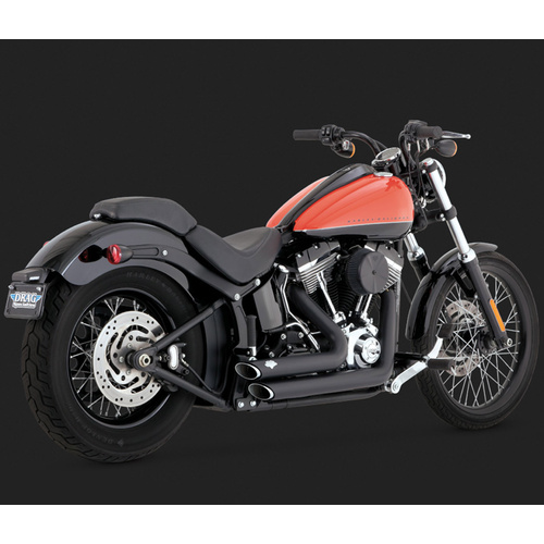 Vance & Hines Exhaust System, Shortshot, Full, Steel, Black Ceramic, Round Slant Outlet, Staggered Softail 12-15, H-D, Kit