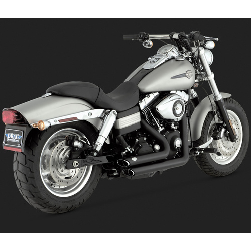 Vance & Hines Exhaust System, Shortshot, Full, Steel, Black Ceramic, Round Slant Outlet, Staggered Dyna 12-15 (Excl Switchback), H-D, Kit