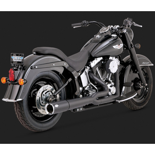 Vance & Hines Mufflers, Pro Pipe, Full, Steel, Black Ceramic Coated, Round Straight Outlet, 86-11 Softail (86-06 Models Need V16925 O2 Sensor Bungs),