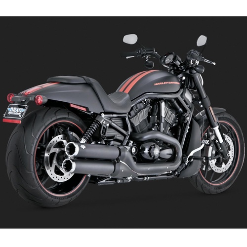 Vance & Hines Mufflers, Widow, Slip-On, Round, Steel, Black Ceramic Coated, Straight Tip Outlet, V Rod 06-15, H-D, Pair