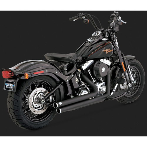 Vance & Hines Mufflers, Bigshot, Full, Steel, Black Ceramic Coated, Round Straight Outlet, Staggered Softail 86-11 (86-06 Models Need V16925 O2 Sensor