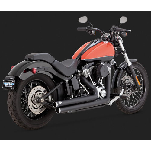 Vance & Hines Mufflers, Bigshot, Full, Steel, Black Ceramic Coated, Round Straight Outlet, Staggered Softail 12-15, H-D, Kit