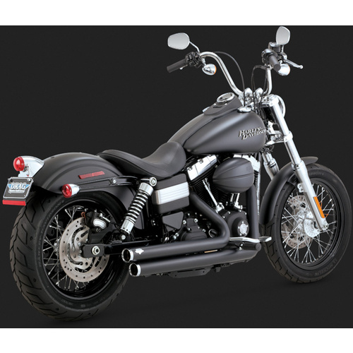 Vance & Hines Mufflers, Bigshot, Full, Steel, Black Ceramic Coated, Round Straight Outlet, Staggered Dyna 12-15 (Excl Switchback), H-D, Kit