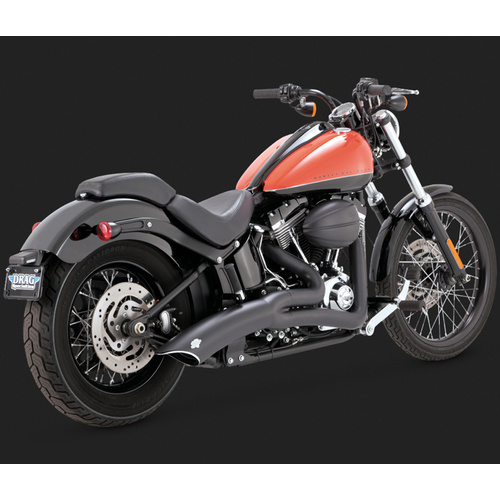 Vance & Hines Mufflers, Big Radius, Full, Steel, Black Ceramic Coated, Round Scalloped Outlet, 2-1 Softail 12-15, H-D, Kit