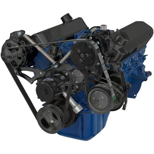 CVF Racing Serpentine Conversion Kit, AC, Alternator & Power Steering w/ Electric Water Pump, Stealth Black For Ford 289-302-351W, Kit