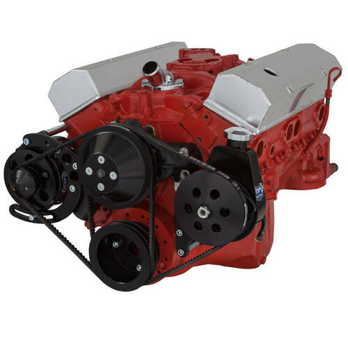 CVF Racing V-Belt System, Alternator & Power Steering, LWP, Black For Chevrolet Small Block, Kit