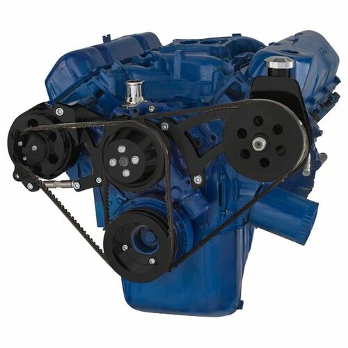 CVF Racing V-Belt System, Power Steering & Alternator, Stealth Black For Ford 351C, 351M & 400, Kit