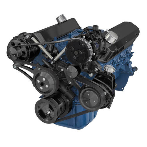CVF Racing Serpentine Conversion Kit, AC, Alternator & Power Steering, Black For Ford 5.0L & 5.8L, Kit