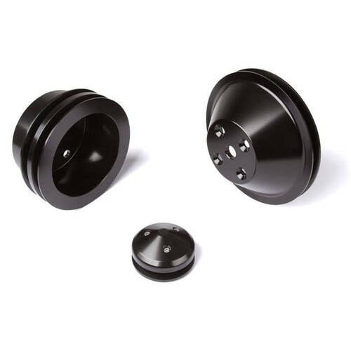 CVF Racing Pulley Kit, V-Belt, Long Water Pump, Stealth Black For Chevrolet Small Block, Kit