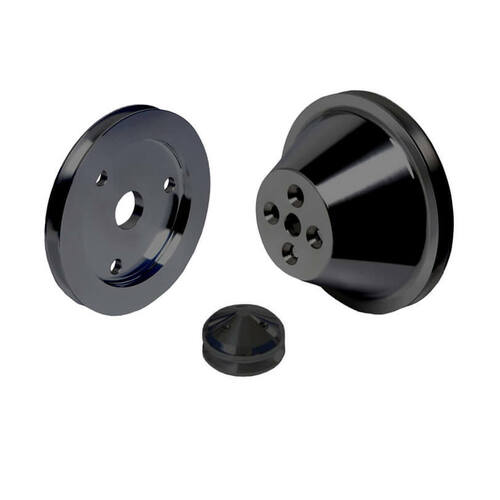 CVF Racing Pulley Kit, V-Belt, Short Water Pump 1V, Stealth Black For Chevrolet Small Block, Kit
