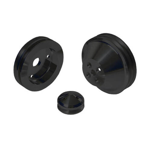 CVF Racing Pulley Kit, V-Belt, Short Water Pump, Stealth Black For Chevrolet Small Block, Kit