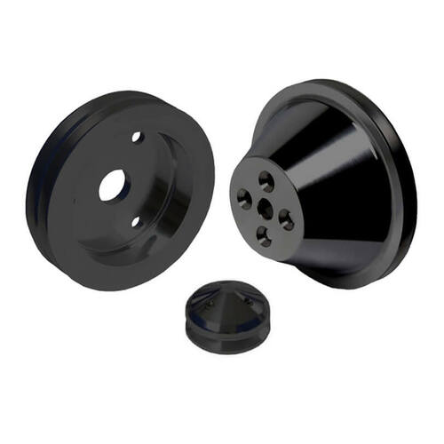 CVF Racing Pulley Kit, Short Water Pump, Stealth Black For Chevrolet Small Block V-Belt, Kit