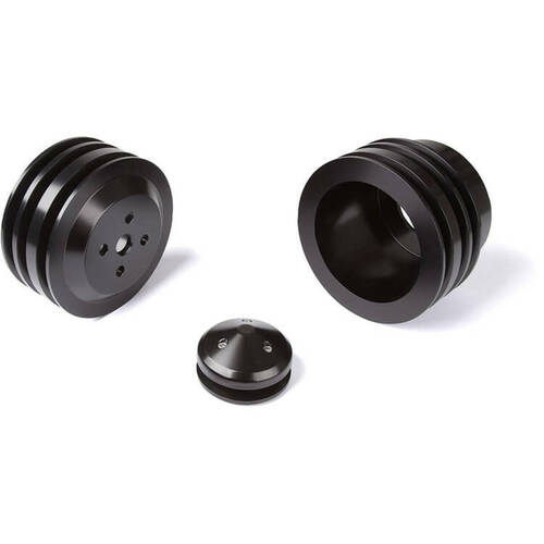 CVF Racing Pulley Kit, A/C 3V WP and 3V Crank, Stealth Black For Ford Small Block, Kit