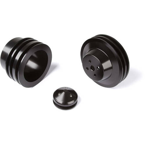 CVF Racing Pulley Kit, A/C (3 Bolt Crank), Stealth Black For Ford Small Block, Kit