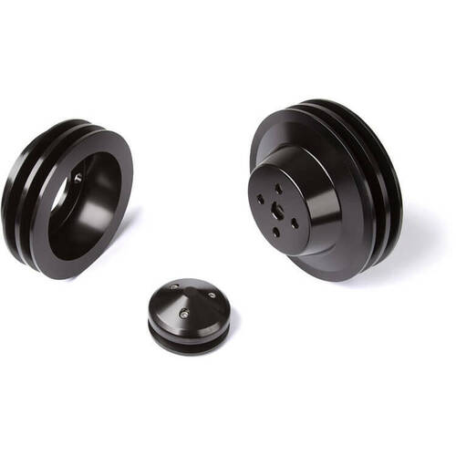 CVF Racing Pulley Kit, PS (4 Bolt Crank, 289 WP), Stealth Black For Ford Small Block, Kit