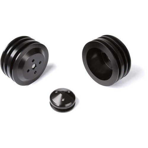 CVF Racing Pulley Kit, A/C (4 Bolt Crank, 289 WP), 3V Water Pump Pulley, Stealth Black For Ford Small Block, Kit