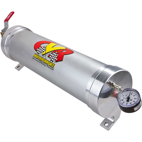 CVR Engine Oil Accumulator, 3 Quarts, 22.5 in. Length, 4.5 in. Diameter, Clear Anodized, Gauge, Valve, Each