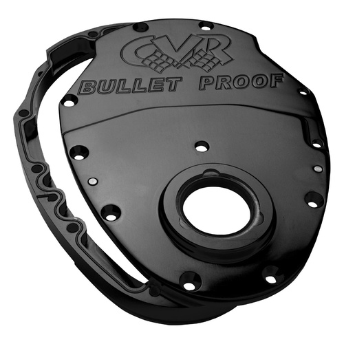 CVR Timing Cover, 2-piece, Billet Aluminium, Black Anodized, Bolts, Gaskets, For Chevrolet, V6, V8 Small Block, Kit