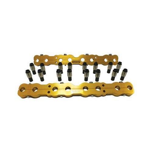 Dart Stud Girdles, Clamp-on, Aluminum, Gold Anodized, for Use On Cylinder Heads Only, For Chevrolet, Small Block, Kit