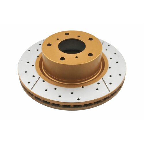 DBA Disc Rotor, X Gold Drilled/Slotted, 296mm Dia., 83mm Height, 28mm Thick, 71.5 Centre Hole, For Holden F, Each