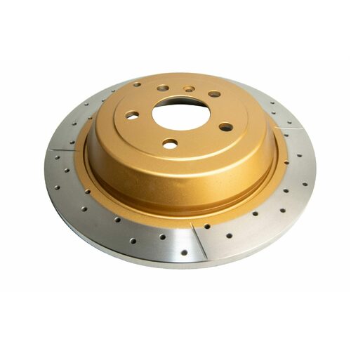 DBA Disc Rotor, X Gold Drilled/Slotted, 330mm Dia., 63mm Height, 14mm Thick, 67 Centre Hole, For Mercedes Benz R, Each