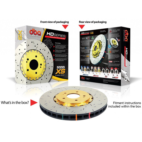 DBA Brake Rotor 5000 Fully Assembled 2-piece Black Hat XS Cross-drilled slotted KP [