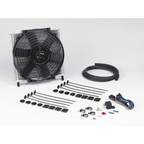 Davies Craig Transmission Oil Cooler, 30 Plate, 3/8 in. Hose, Hose Clamps, Nylon Ties, 10 in. Fan Combo 12V Kit