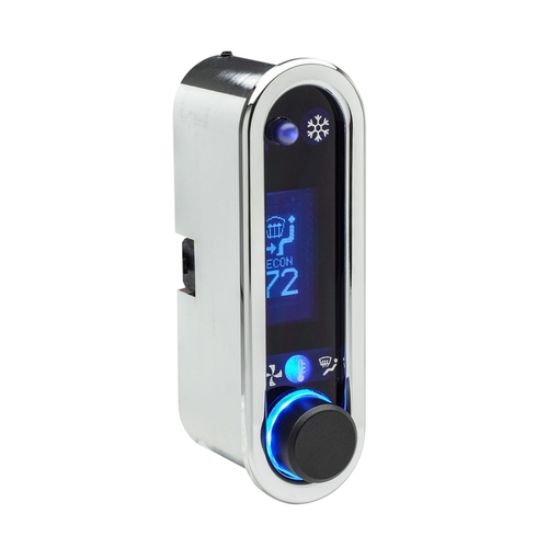 Dakota Digital Climate Control Panel, Digital, Vintage Air Gen IV - VFD3 Style - Vertical Chrome, Blue Display