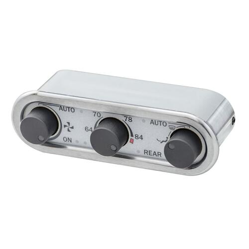 Dakota Digital Digital Climate Control, Vintage Air Gen IV 3-Knob, Horizontal, Satin, Silver Alloy, Red Display