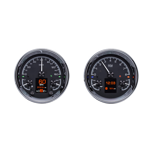 Dakota Digital Gauges, HDX Series, Analog/Digital, Speedometer Tach, Fuel Level, Volts, Clock, Black, Chrome Bezel, Universal Dual 5.4 in. Round, Kit