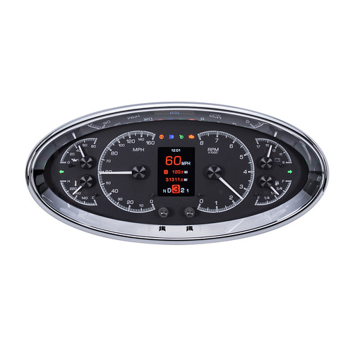 Dakota Digital Gauges, HDX Series, Analog/Digital, Speedometer Tach, Oil Pressure, Fuel Level, Volts, Clock, Black, Chrome Bezel, Universal 5.75 in. X