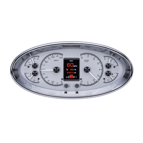 Dakota Digital Gauges, HDX Series, Analog/Digital, Speedometer Tach, Oil Pressure, Fuel Level, Volts, Clock, Silver, Chrome Bezel, Universal 5.75 in.