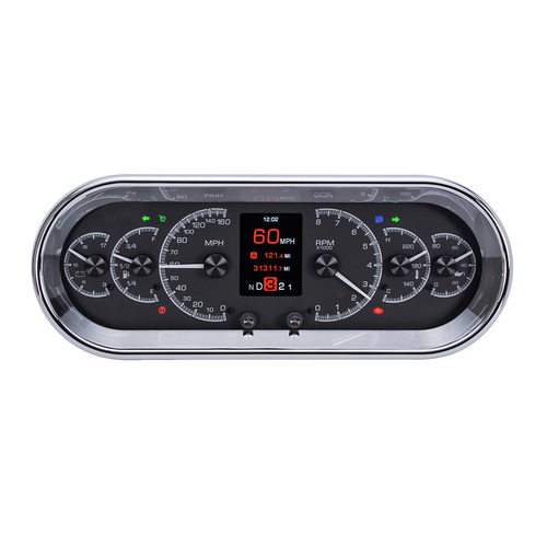 Dakota Digital Gauges, HDX Series, Analog/Digital, Speedometer Tach, Oil Pressure, Fuel Level, Volts, Clock, Black, Chrome Bezel, Universal 4.4 in. x