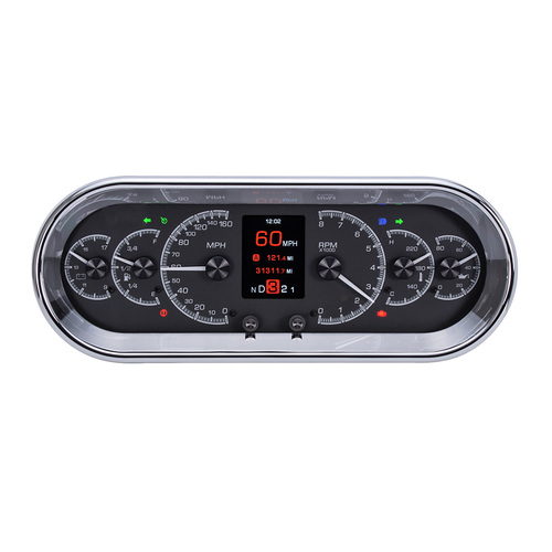 Dakota Digital Gauges, HDX Series, Analog/Digital, Speedometer Tach, Oil Pressure, Fuel Level, Volts, Clock, Black, Chrome Bezel, Universal 4.4 in. x 