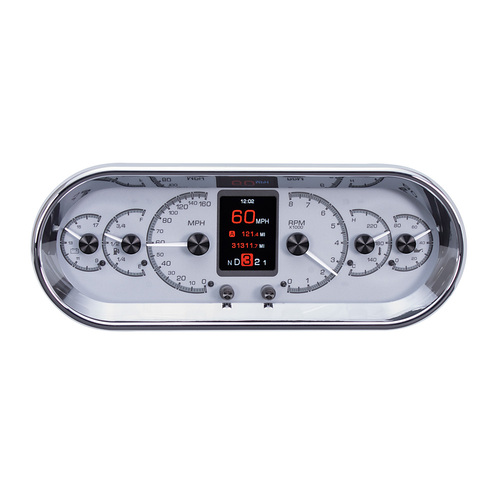 Dakota Digital Gauges, HDX Series, Analog/Digital, Speedometer Tach, Oil Pressure, Fuel Level, Volts, Clock, Silver, Chrome Bezel, Universal 4.4 in. x